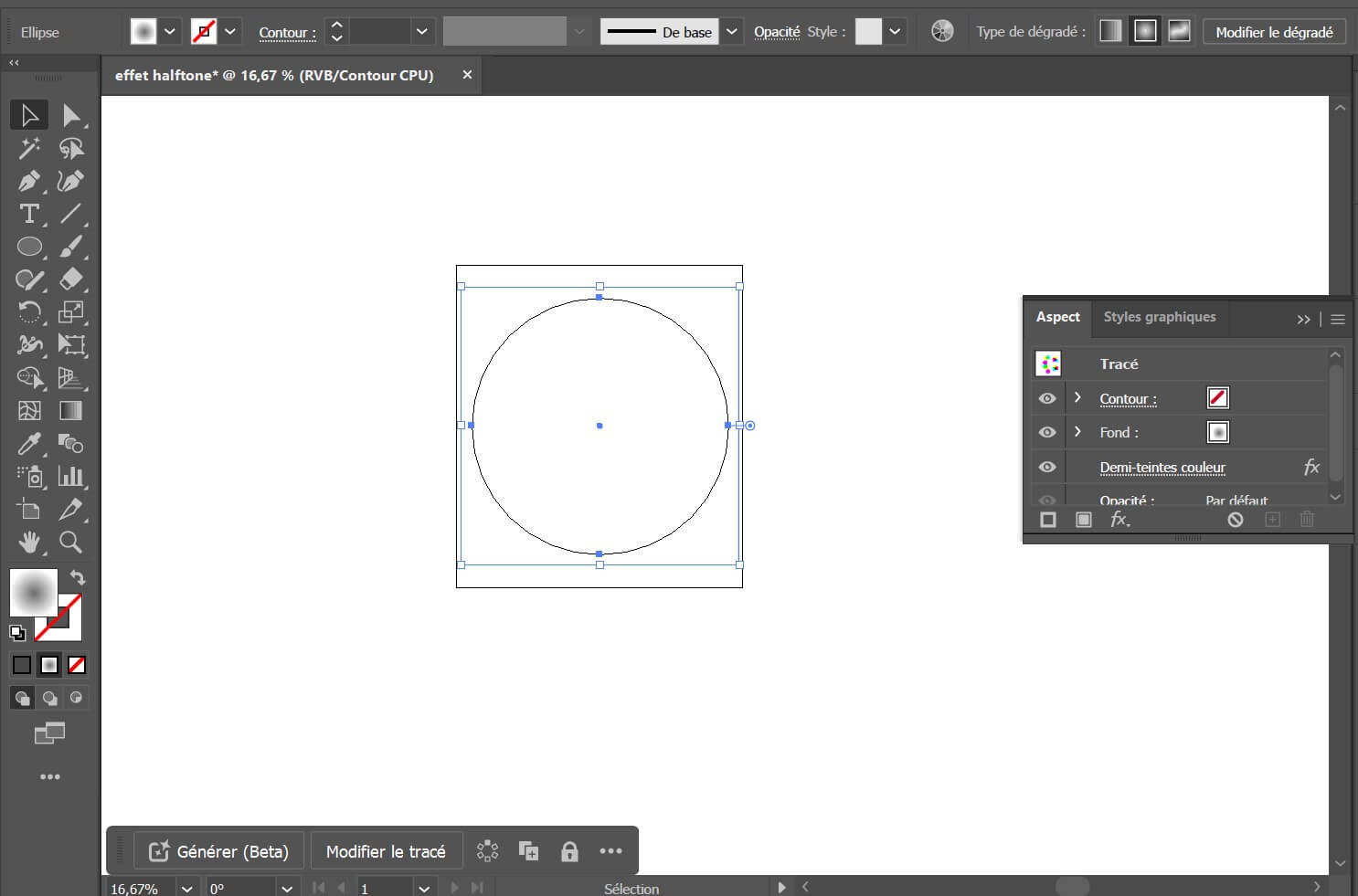 Appuyer sur la touche Ctrl + Y pour visualiser le tracé vectoriel de l'effet Halftone avant la vectorisation.