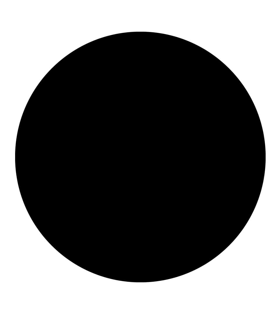 Image d'un cercle parfait avec un fond noir sans contour sur un arrière plan (plan de travail) de couleur blanche.