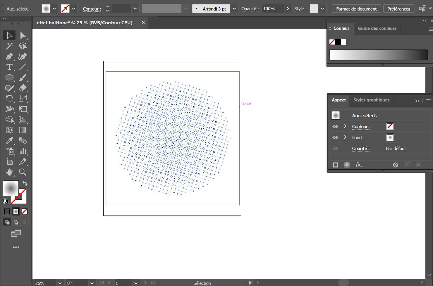 Vérification de la vectorisation de l'effet Halftone en appuyant sur Ctrl + Y.