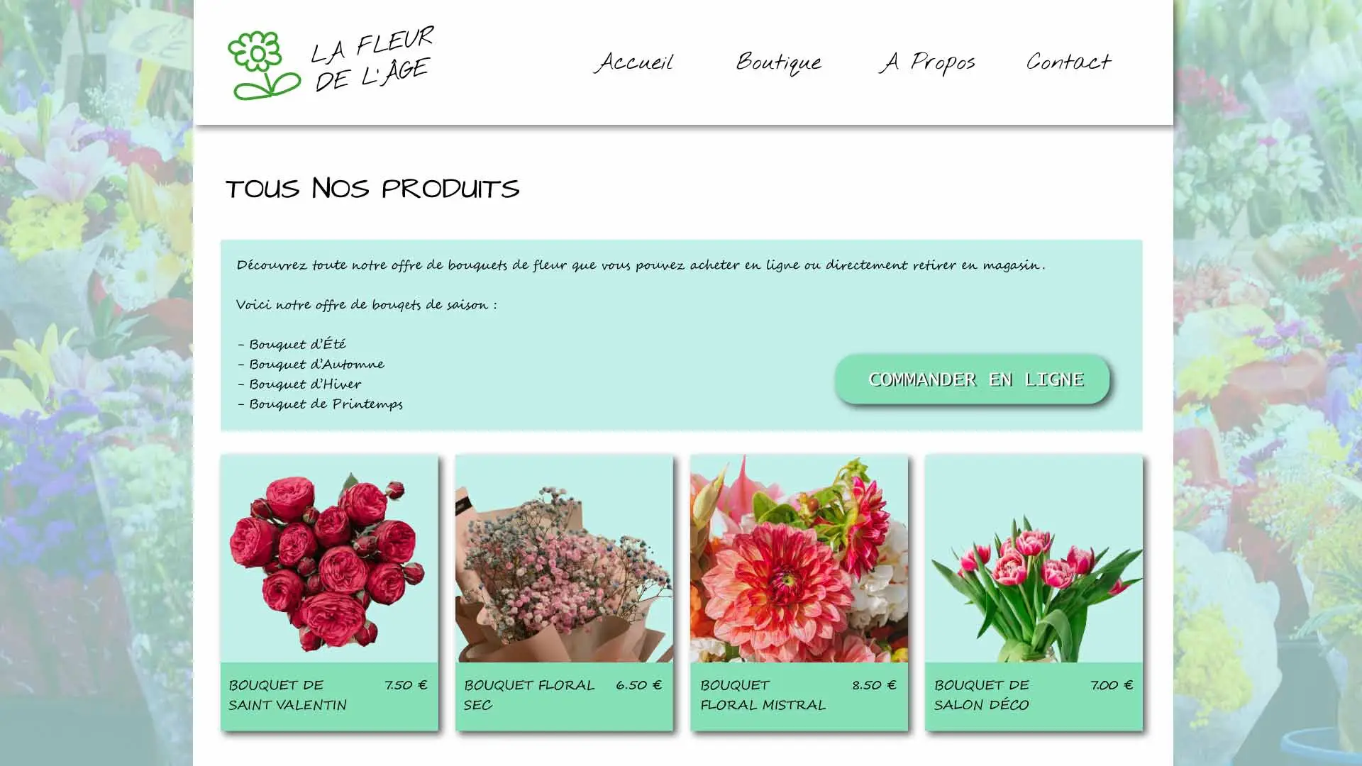 Exemple "Avant" du web design antérieur du site d'un fleuriste un petit peu désuet - QL Studio